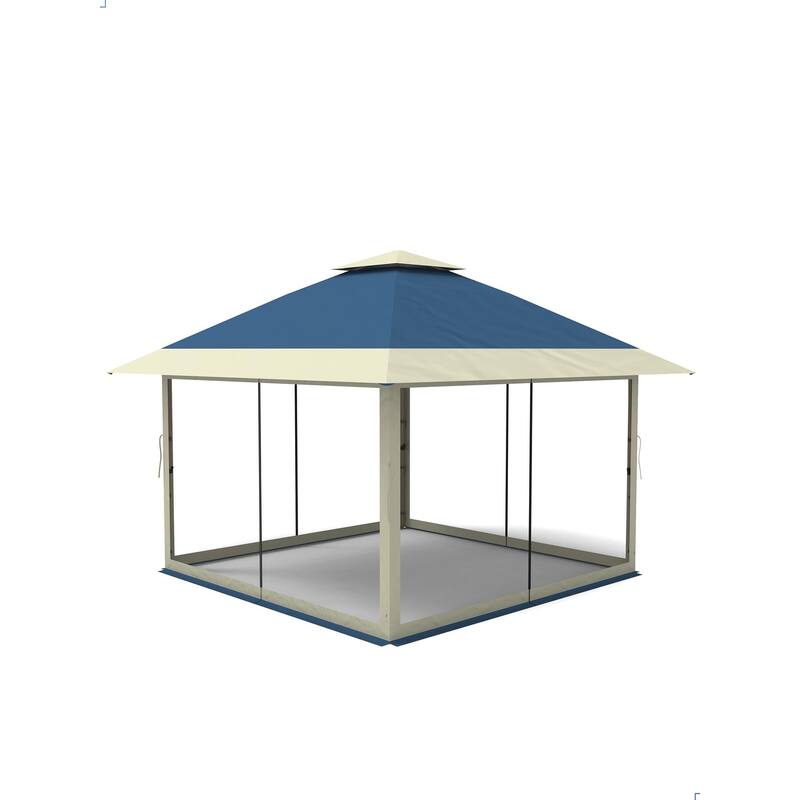 12' x 12' Outdoor Gazebo, Heavy Duty Double Roof Patio Gazebo with Netting and Curtains