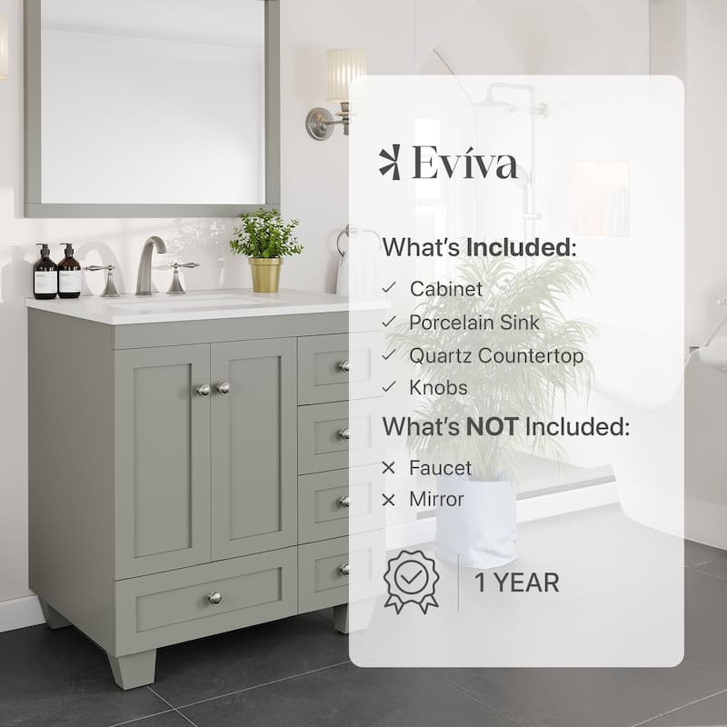 Eviva Acclaim 30"W x 22"D Bath Vanity with Carrara Quartz Top