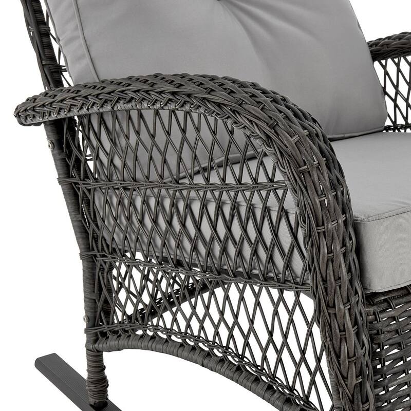 Manhattan Comfort Furttuo Steel Rattan Outdoor Rocking Chair with Cushions