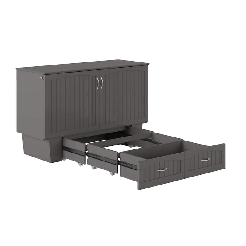Queen Murphy Bed Chest Solid Wood Storage Bed with Mattress & USB Ports - Grey, 82.5"L x 63.63"W x 41"H