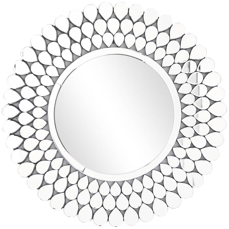 Glass Starburst Room Wall Mirror with Teardrop Embellishment - Silver - Roche River Decor - Silver