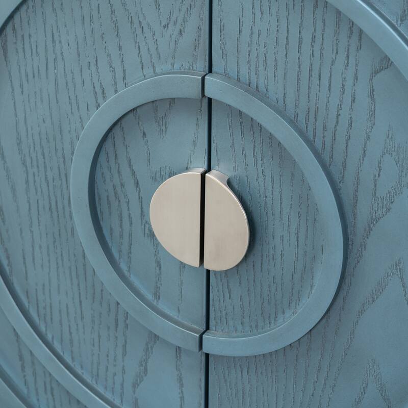 Retro Sideboard door with Circular Groove Design Round Metal Door Handle for Entrance, Dinning Room, Living Room (Gray)