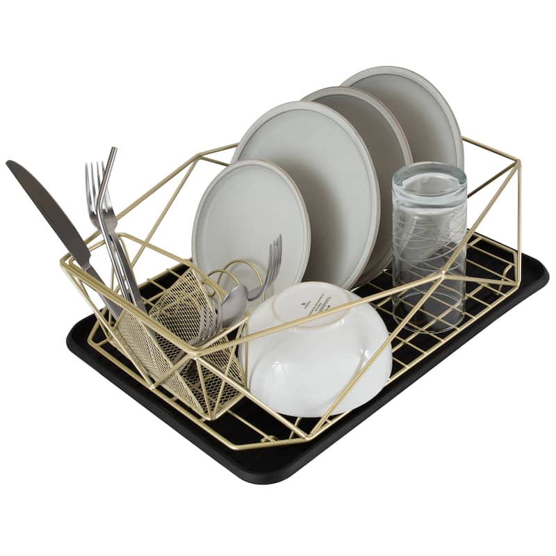 Kitchen Details Geode Dish Rack in Satin Gold - 18.6"x 13.6"x 5.3"
