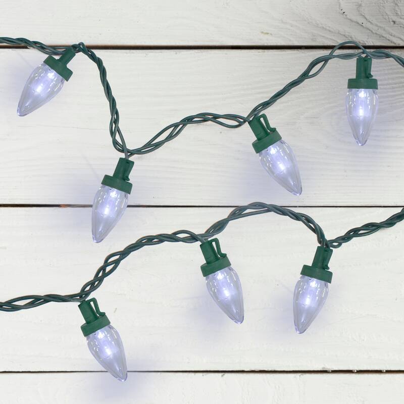 LED C7 Christmas Lights - Pure White - 20.25' Green Wire - 50ct