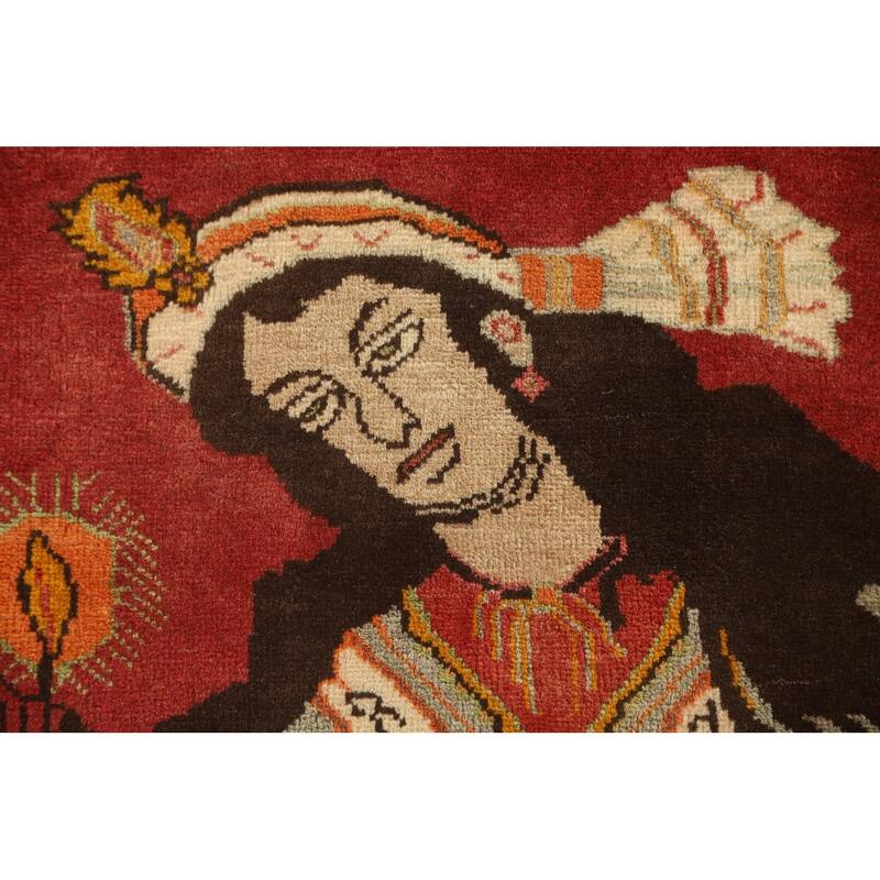 Pictorial Red Shiraz Persian Square Rug Hand-Knotted Wool Carpet - 1'11" x 1'11"