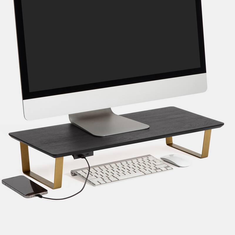 Jani Wood Monitor Stand Riser Desk - Ergonomic Design Stand, Desktop Organizer Table for Home, Office Workspace, Gaming Desk - Black