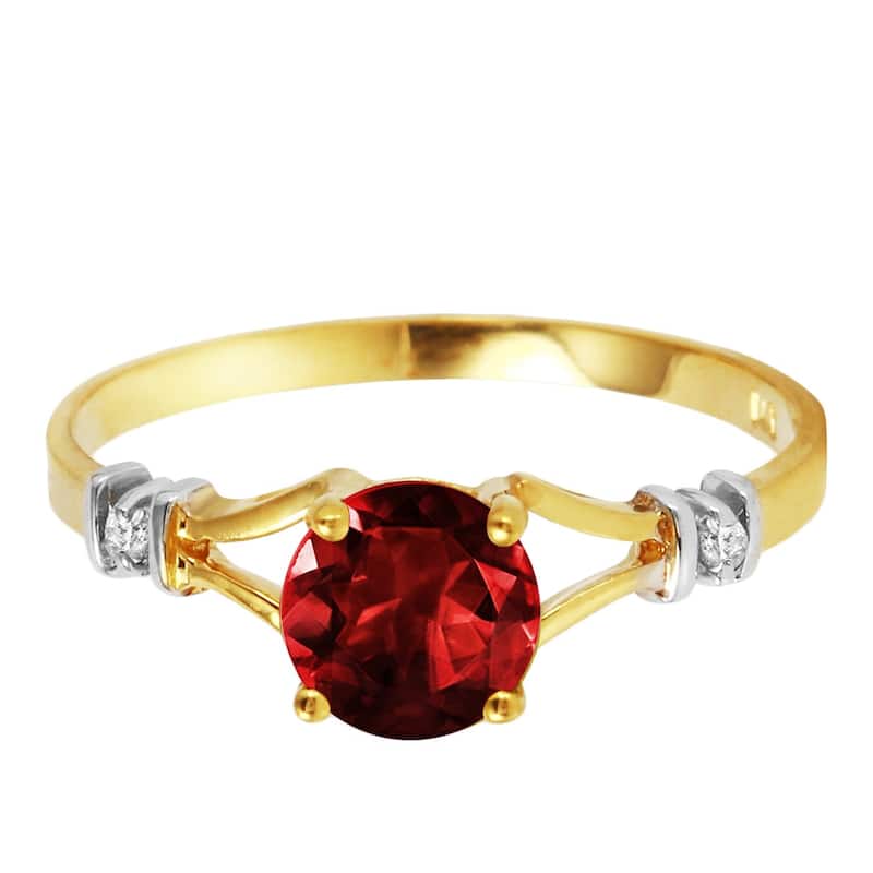 14K Solid Gold 1.07 Carat Diamond Ring w/ Round Cut Garnet Gemstone - 9 - Yellow