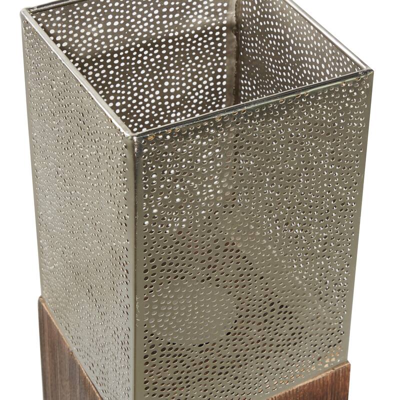 Mango Wood Handmade Laser Cut Metal Decorative Indoor Outdoor Candle Lantern - Brown - Roche River Decor