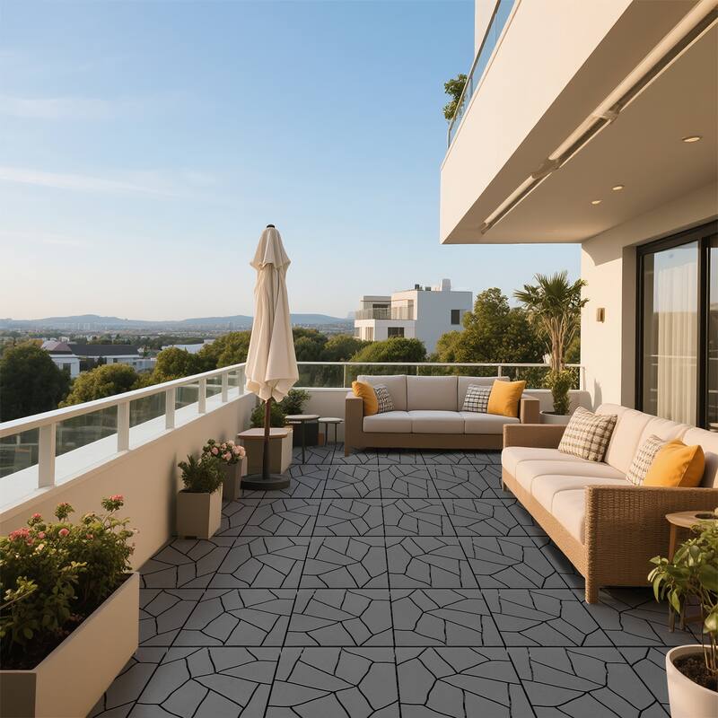 Stone Style 12" Patio Deck Tiles, DIY Module Interlocking Decking Tiles Floor Tile Outdoor and Indoor, 44pcs