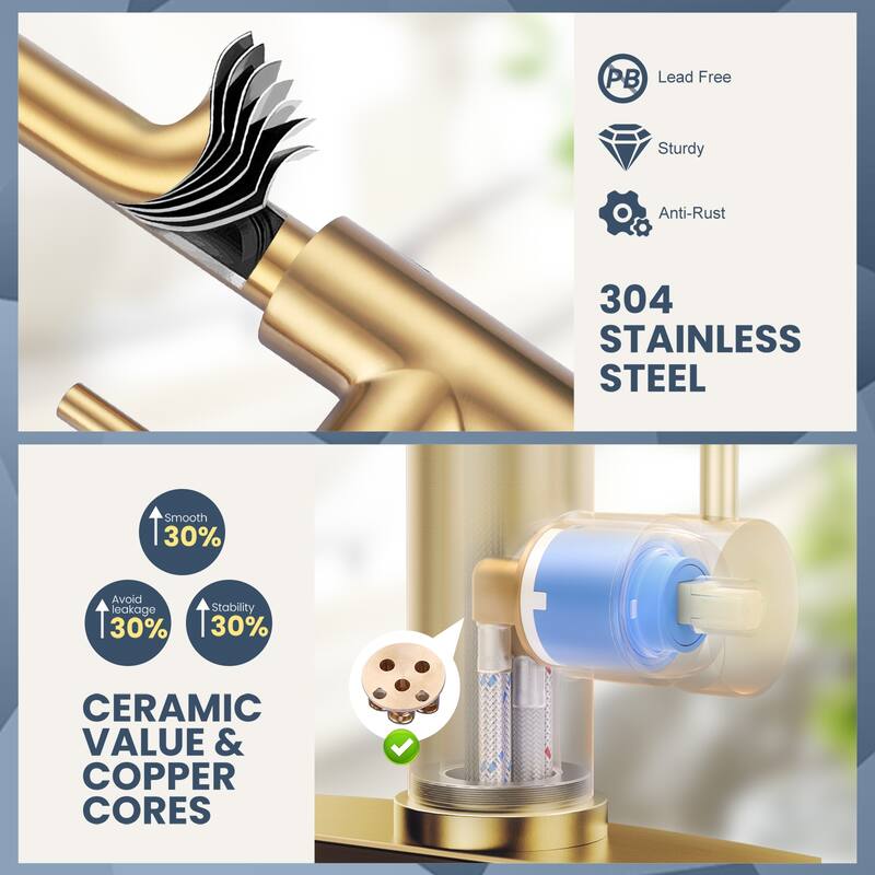 WOWOW Pull Down Sprayer Kitchen Faucet with Dishwasher Air Gap