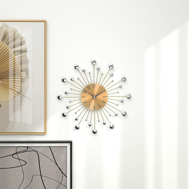 Gold / Copper / or Silver Iron Metal Starburst Sun Glam Wall Clock