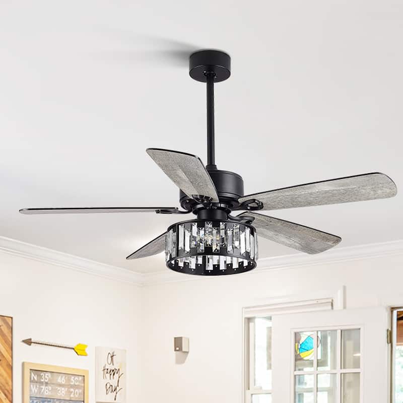 52" 5-Blade Farmhouse Ceiling Fan with Lights Remote Control - 52 Inch - Black - Remote