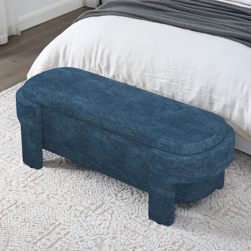 Linen Fabric Upholstered Bench with Large Storage Space