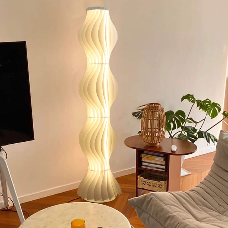 Tall Modern Floor Lamp Decorative Wavy Handmade Acrylic Lampshade Lighting White