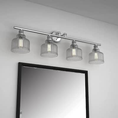 4 Light Vanity Light in Satin Nickel with Clear Glass - W:42.13*H:12.28*E:8.31