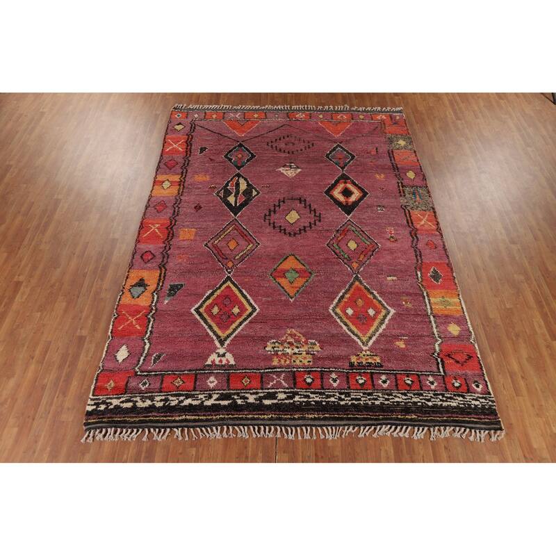 Purple Geometric Moroccan Oriental Area Rug Handmade Wool Carpet - 9'1" x 12'8"