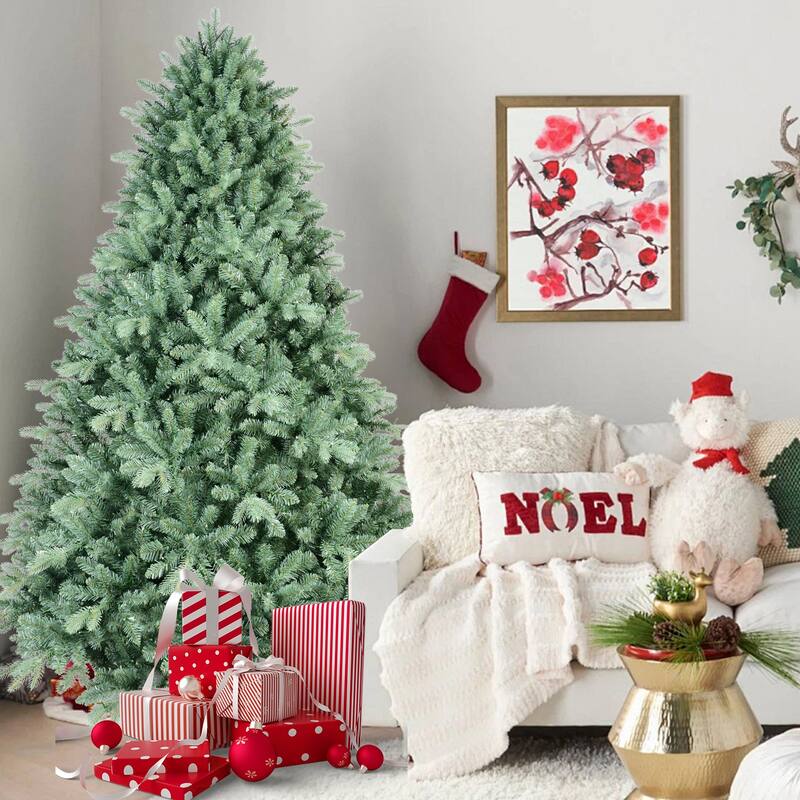 7FT Blue Christmas Tree with 2518 PE+PVC Tips-Unique Full-Bodied Tree with Hinged Branches, Easy Assembly, Stable Metal Stand