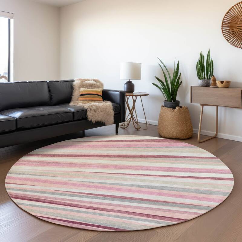 Premium Washable Super Soft Modern Stripes Mayfield Rug - Pink - 8' x 8'