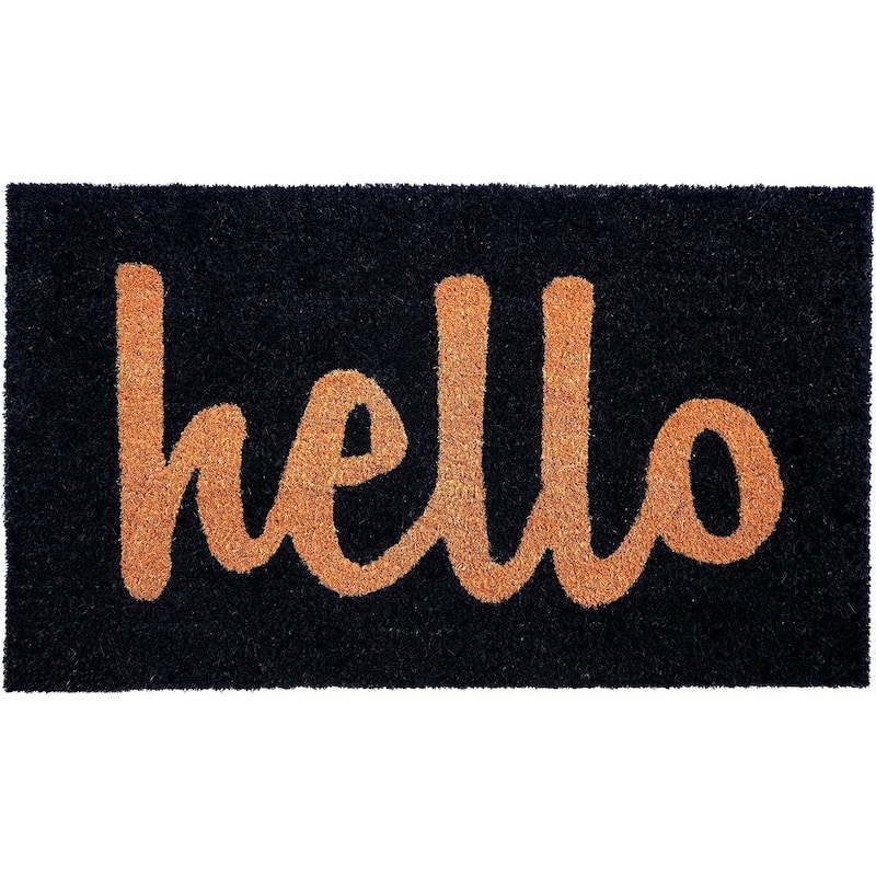 HomeRoots 17" X 29" Black And Natural Hello Outdoor Coir Door Mat - 17' X '29