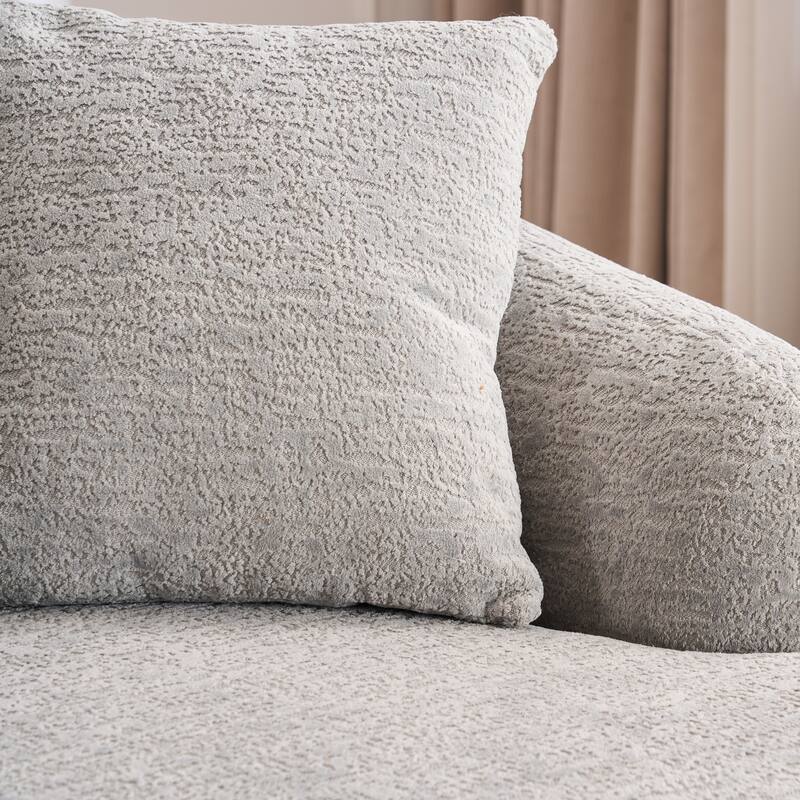 Modern Chenille L-Shaped Modular Sectional Sofa with Curved Chaise and 4 Pillows for Living Room