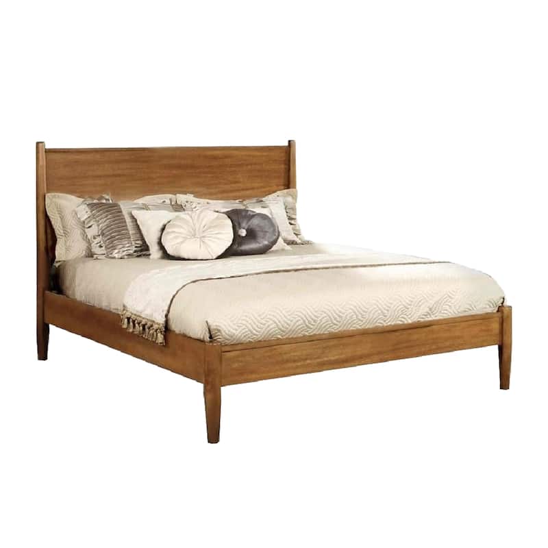 Wooden Platform Bed With Round Tapered Legs - Oak - Queen