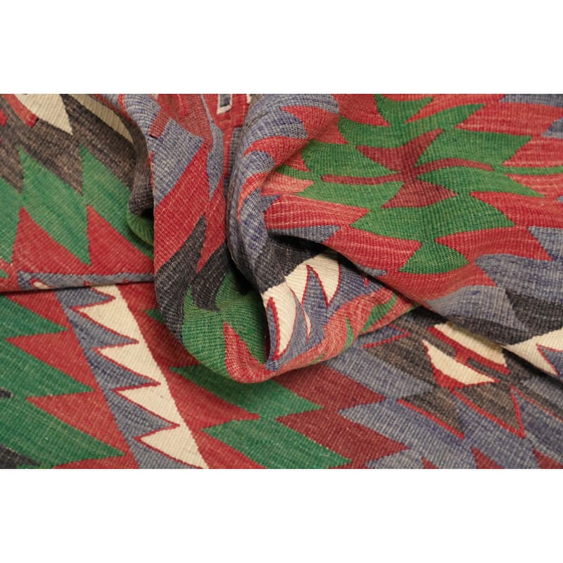 Hand Woven Oriental 100% Wool Carpet Southwestern Tribal Multi-Colored Kilim Area Rug - 9' 4'' X 5' 4''