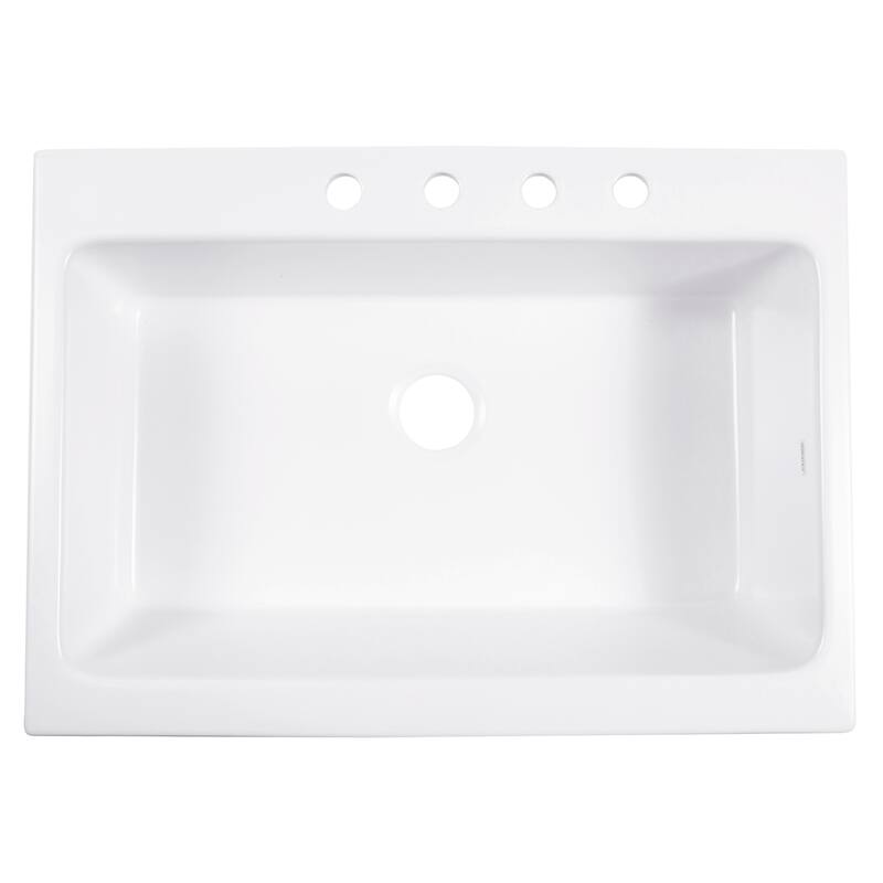 Parker Crisp White Fireclay 34" Single Bowl Quick-Fit Farmhouse Apron Front Drop-in Kitchen Sink (1 Hole) with Maren Faucet Kit