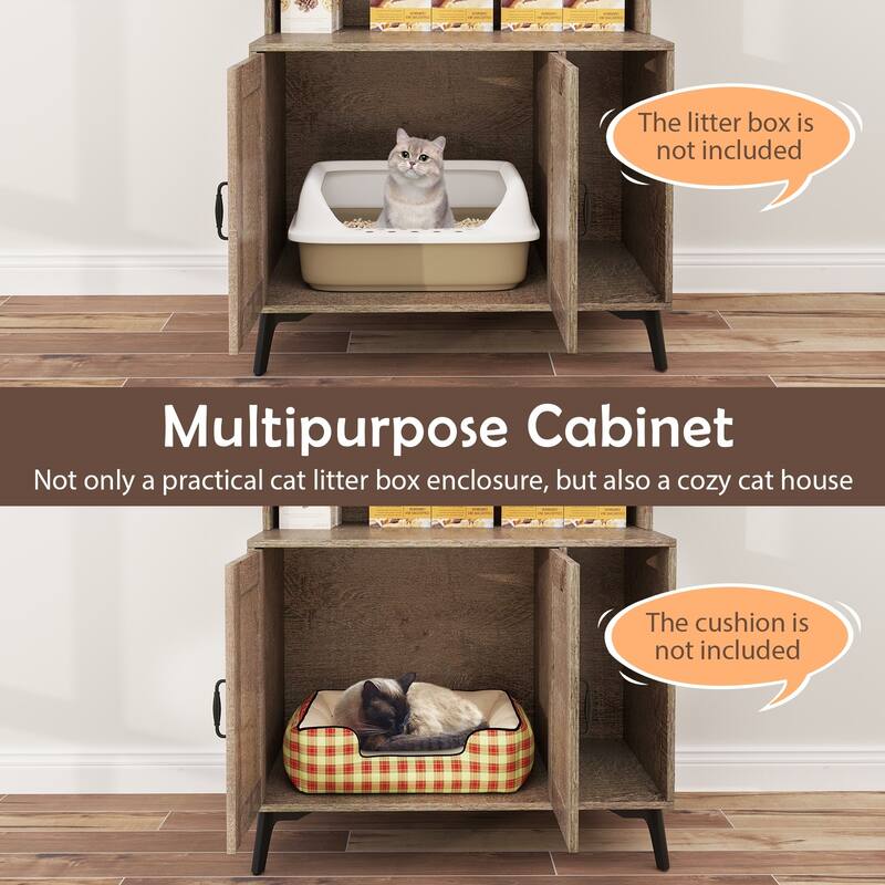 Gymax Large Cat Litter Box Enclosure w/ Display Storage Shelves Hidden