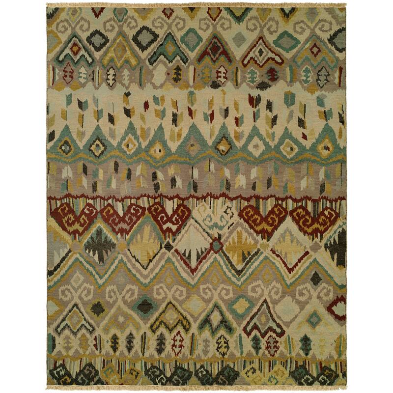Transitional Multi-Colored Flatweave Wool Area Rug - 8' Round - Multi-Colored