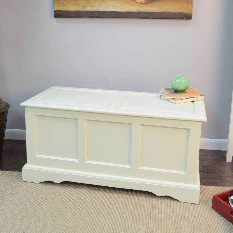 Rectangular Wooden Storage Chest - 39" - Antique Cream Finish