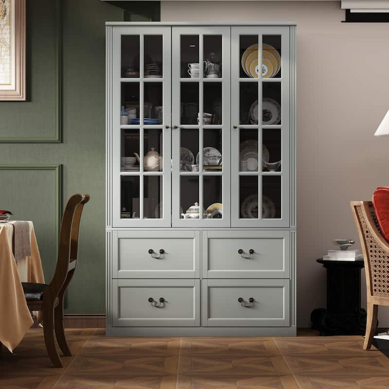 78.7"H Combo Glass Doors Display Cabinet Wooden Bookshelf Organizer