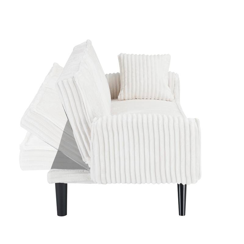 Corduroy Loveseat Sofa with Cup Holder and 1 Pillow, Sleeper Sofa Bed with Adjustable Backrest for Living Room