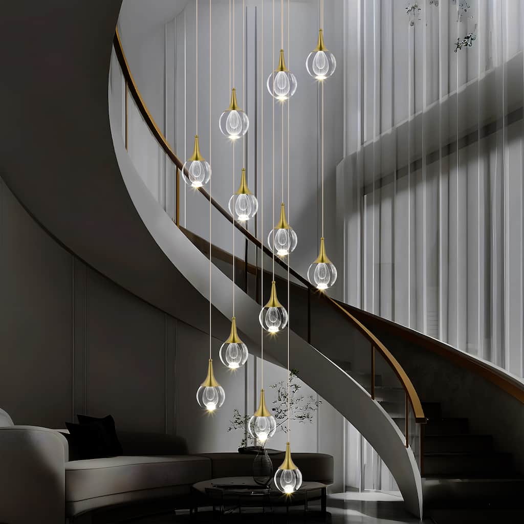 Starsky Modern 12-Light Cluster Raindrop Chandelier Stair Entryway Cluster Light for High Ceiling - Gold