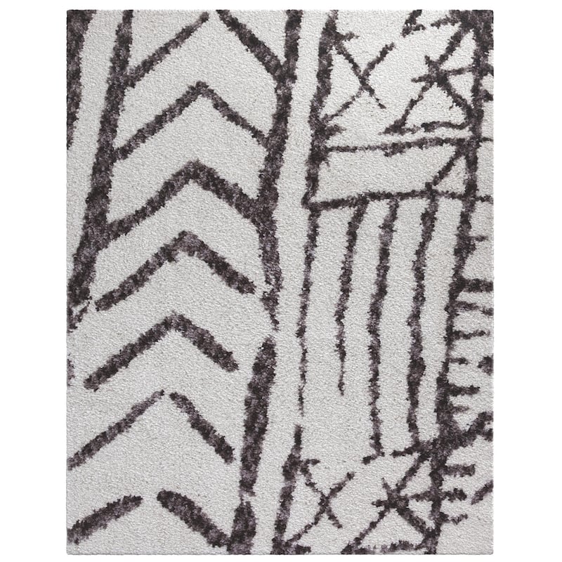Jesee White and Dark Gray Polyester Area Rug - 6' x 9'
