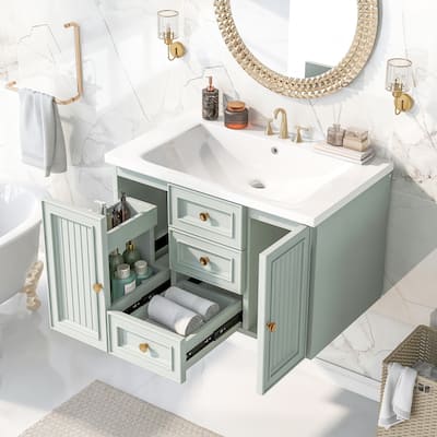 Wall-Mount 30" Bathroom Vanity with Sink and Storage