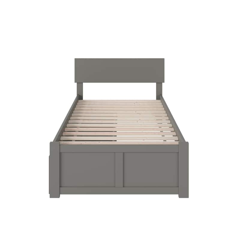 Orlando Twin XL Platform Bed with Footboard and 2 Storage Drawers in Grey