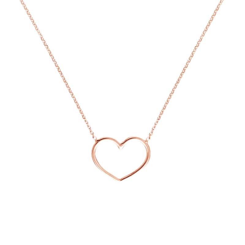 Marquee Jewels 14K Solid Rose Gold Charming Open Heart Necklace