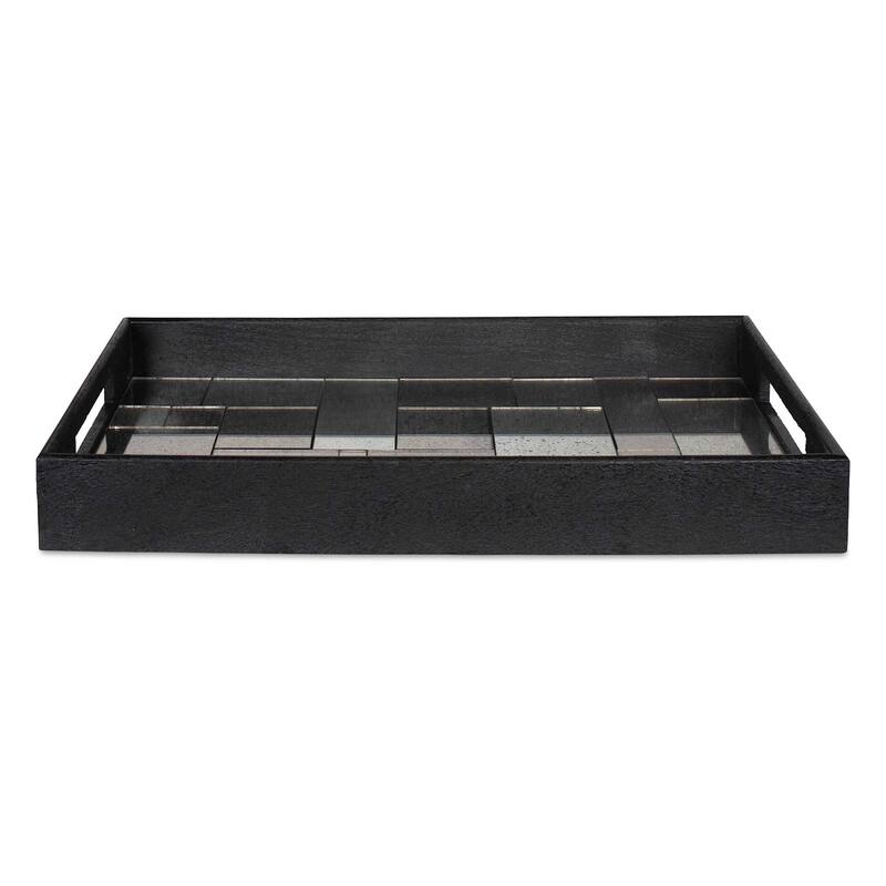 Uttermost 18261 Modern 24" Wide Glass, Mango Decorative Tray - Black / Antique Mirrored - Black / Antique Mirrored