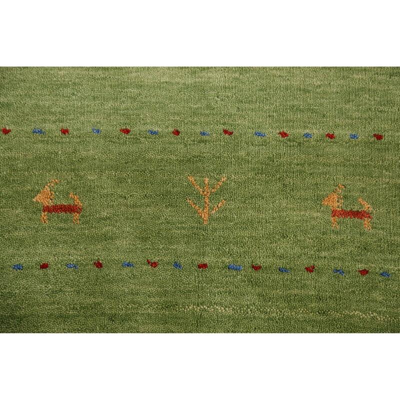 Hand Knotted Oriental 100% Wool Carpet Tribal Animal Pictorial Green Gabbeh Area Rug - 7' 7'' X 5' 3''