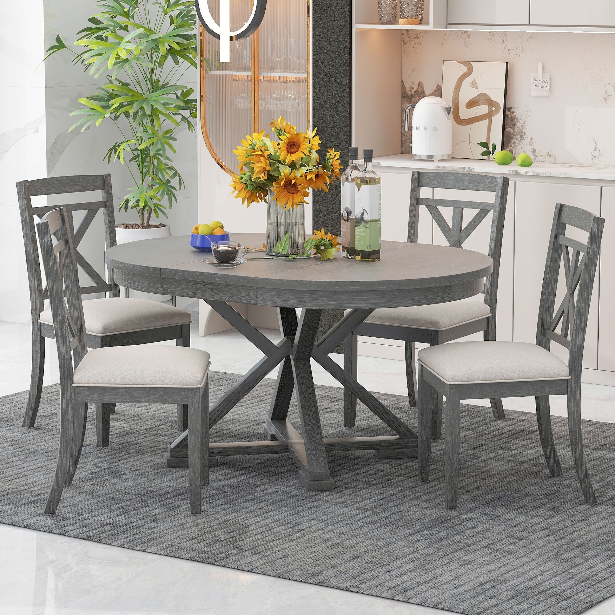 Grey oval extending dining hot sale table
