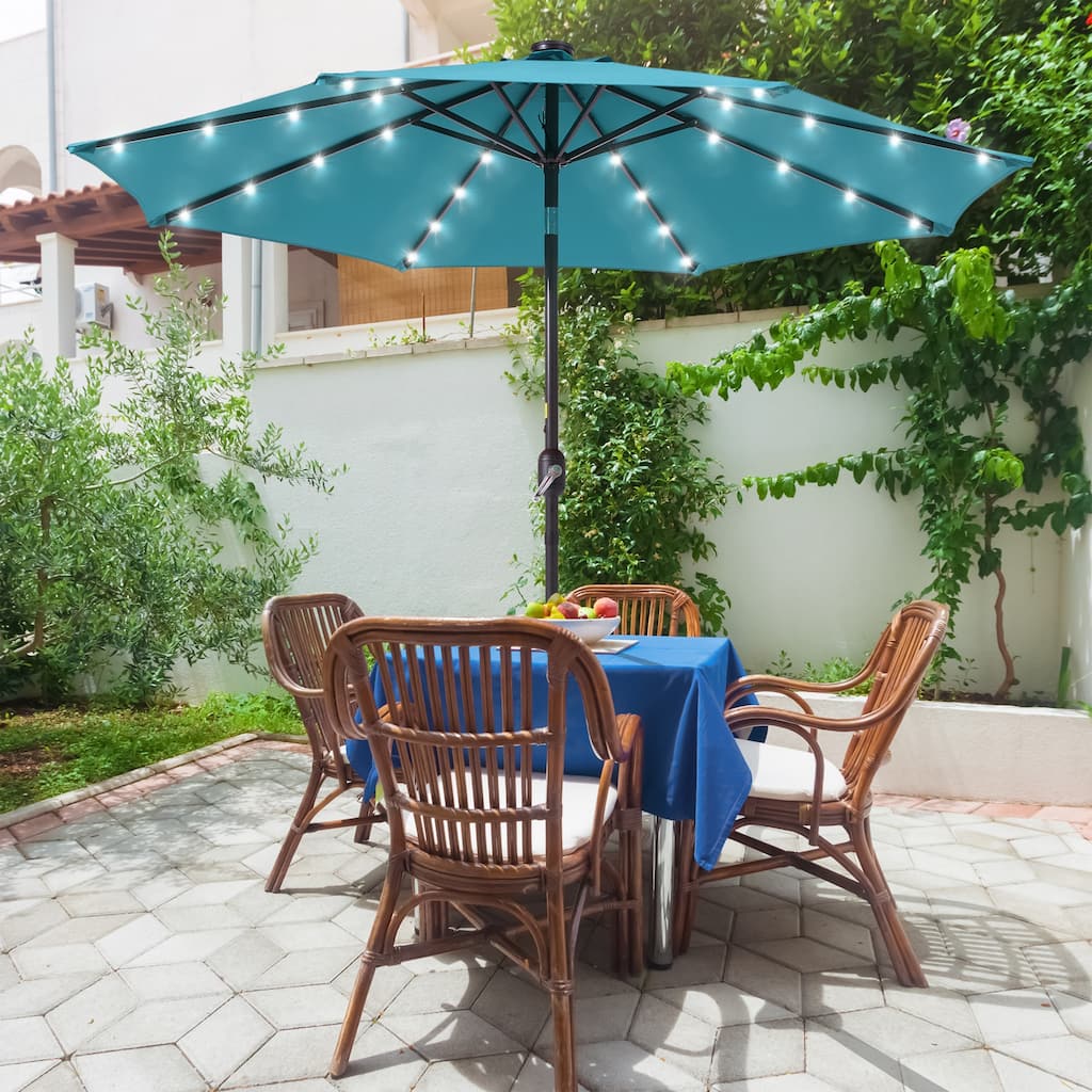 BONOSUKI Outdoor 9FT LED Round Patio Umbrella with UV Protection, Easy Tilt, and Wind-Resistant Features