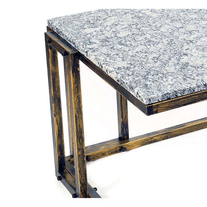 22 Inch Granite Top Plant Stand, Cast Iron Frame, Gray, Black, Gold