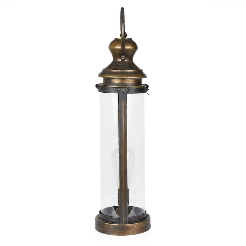 Gold Metal and Glass Lantern with Warm White LED- Large
