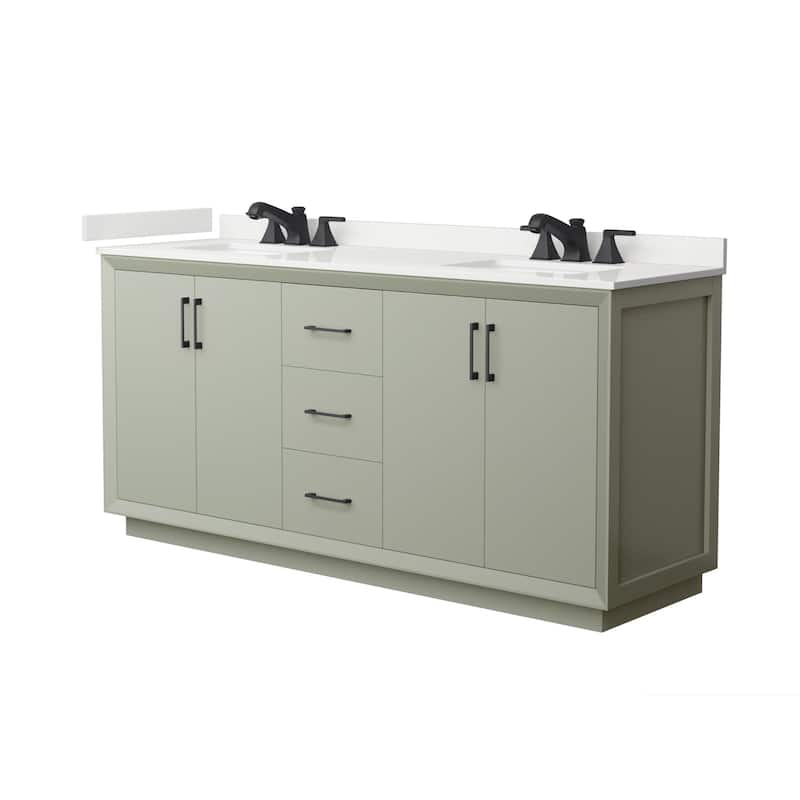 Wyndham Collection WCF414172D-QTZ-US3MXX Strada 72" Free Standing - Light Green / White Quartz Top / Matte Black