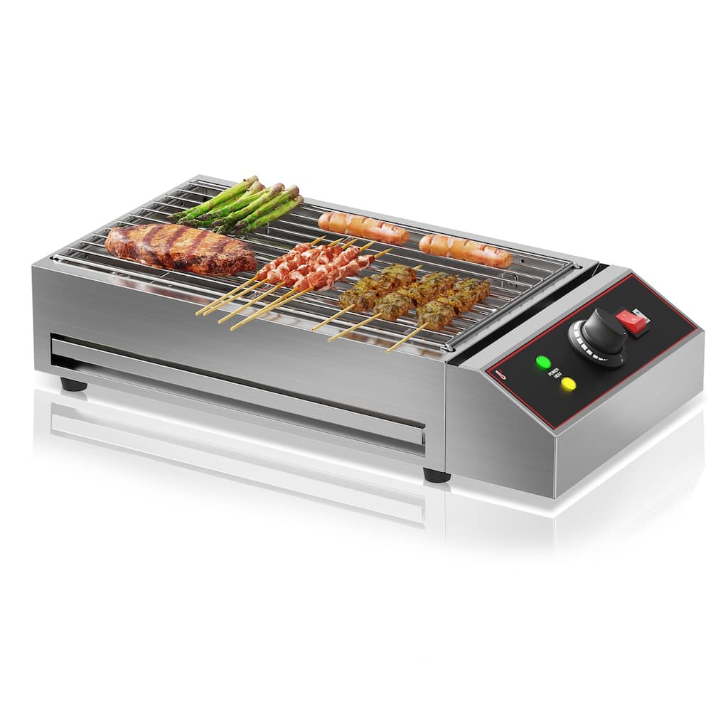Electric Indoor Grill, 1800W Commercial BBQ Grill Smokeless Countertop Grill, Stainless Steel