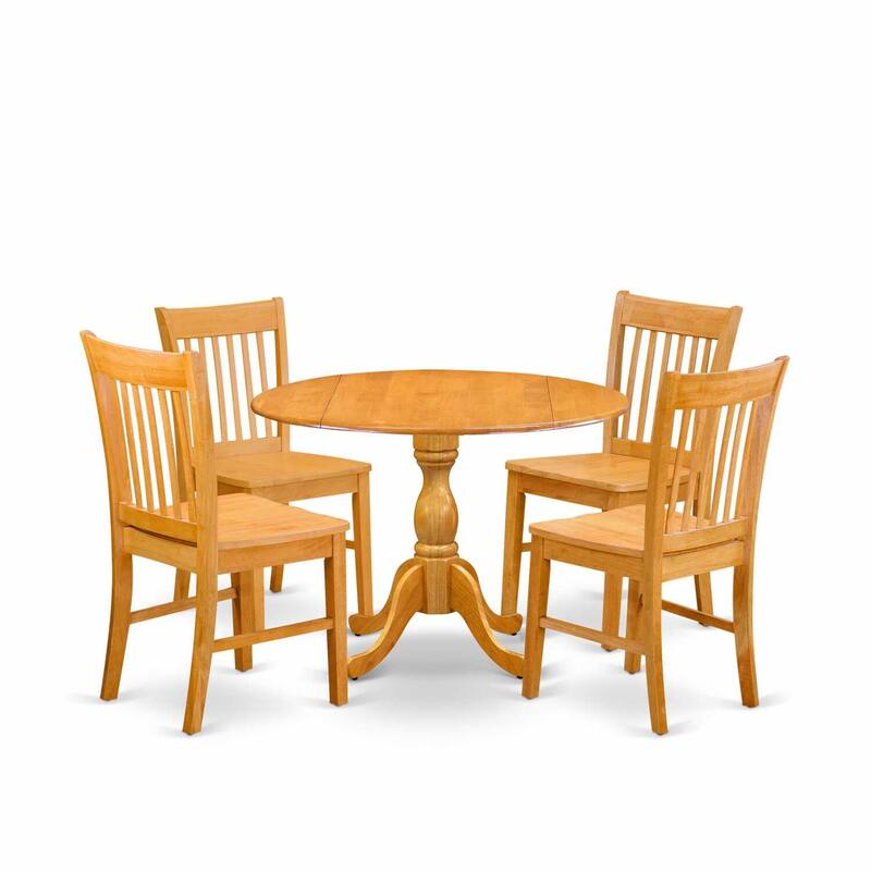 HomeStock 5-Piece Natural Oak Finish Solid Wood Top Dining table with 4 Chairs with Slat Back