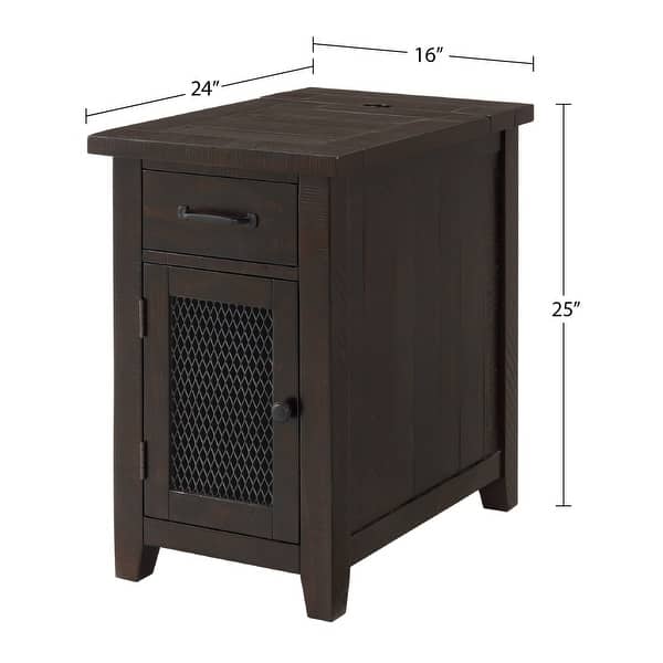 dimension image slide 1 of 3, Rustic Solid Wood Chairside End Table with Hidden Charging Station