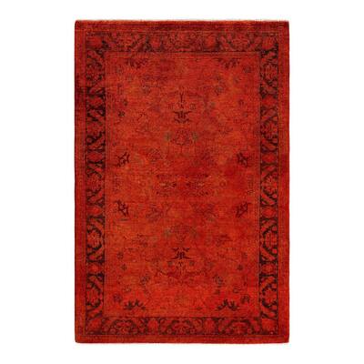 Contemporary Overdyed Wool Hand Knotted Area Rug - 4' 1" x 6' 1"