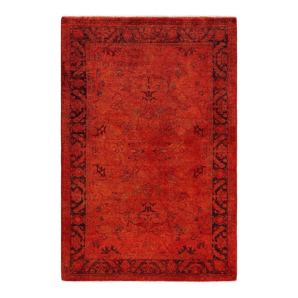 Contemporary Overdyed Wool Hand Knotted Area Rug - 4' 1" x 6' 1"