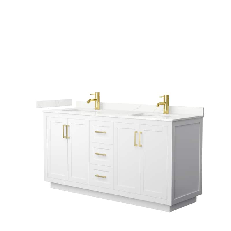 Miranda 66-inch Double Vanity, Quartz Top - White, Gold Trim, Giotto Quartz Top